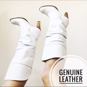 Genuine Leather White Boots Size 8